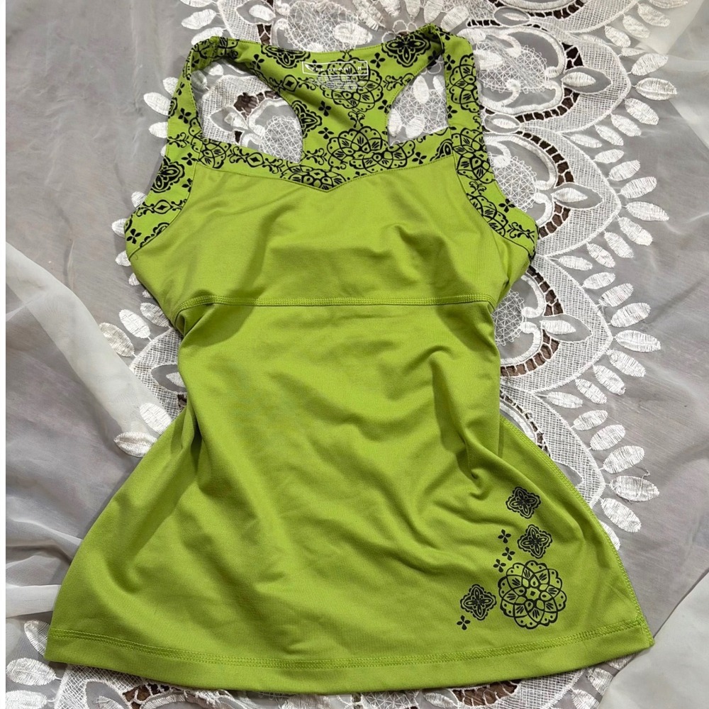 Y2K Workout Babydoll Lime Green Mandala Print Racerback Tank Top Shelf Bra Med